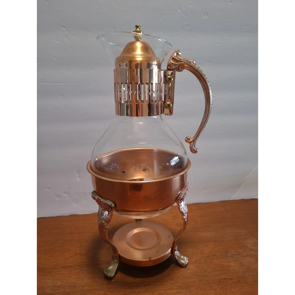 Vintage Princess House Copper & Brass Coffee/Tea Carafe with Lid and Stand